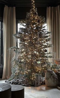 a decorated christmas tree in a living room