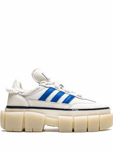 Shop adidas x Ivy Park Super Sleek Chunky sneakers with Express Delivery - FARFETCH Adidas Platform Sneakers, Chunky Sneakers Outfit, Ivy Park Adidas, Gold Trainers, Yellow Trainers, Cream Trainers, Adidas X Ivy Park, Adidas Super, Blue Trainers