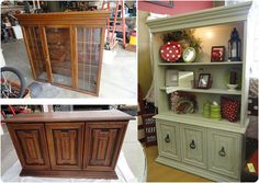 before and after pictures of an old china cabinet