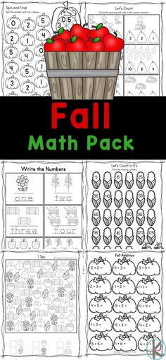 the fall math pack with apples in a basket and numbers to 10 on each page