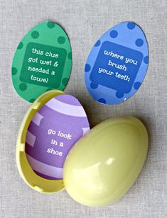 three easter eggs with funny sayings on them