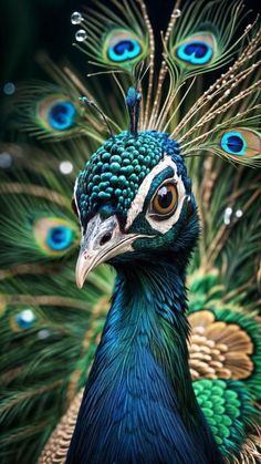 a peacock with its feathers spread out