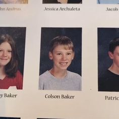 a group of young boys and girls with name tags on them