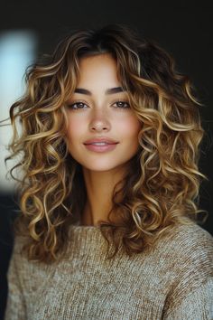 Blonde Curly Hair With Shadow Root, Ringlet Curls Hairstyles Naturally Curly, Blonde Ombre Medium Length, Dyed Curly Hair Highlights, Medium Length Curly Haircut With Layers, Perms For Medium Length Hair, Curly Brown Hair With Highlights, Medium Length Dark Hair, Medium Length Curly Hairstyles