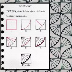 the steps to draw an origami spiral in graph paper with markers and marker pens