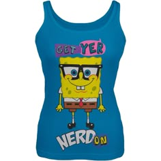 Spongebob Squarepants - Get Yer Nerd On Blue Juniors Tank Top Juniors Tank Tops Spongebob Squarepants MD Blue Spongebob Shirt, Silly Clothes, Silly Shirt, Geek Gifts, Cartoon Tv, Spongebob Squarepants