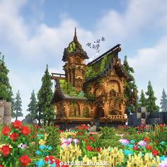 an image of a house in the middle of flowers