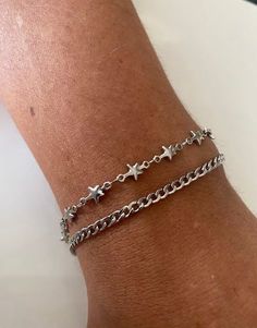 Bracelet With Stars, Silver Chain Bracelet Women, Silver Bracelets With Star Charm For Friendship, Silver Bracelet With Star Charm For Friendship, Silver Star Bracelet For Friendship, Silver Friendship Bracelets With Star Charm, Silver Bracelets Aesthetic, Silver Bracelet Aesthetic, Silver Bracelets For Men