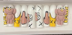 Long Yellow Kaws Press on Nails Etsy Yellow Kaws, Kaws Nails, Neon Yellow, Black N Yellow, Press On Nails, Neon