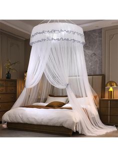 1pc Lace Trim Decor Mosquito Net White    Fabric     Bedding, size features are:Bust: ,Length: ,Sleeve Length: Bedroom Ideas For Mom, Whimsigoth Room, Princess Bedroom Decor, Princess Canopy Bed, Princess Canopy, Mosquito Net Bed, Bed Canopies, Room Wishlist, Canopy Bed Curtains