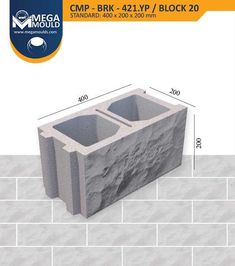 an image of a cinder block with measurements for the size and width, on a white background