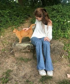 Orange Cat, In The Woods, A Cat, A Girl, Orange, Stone