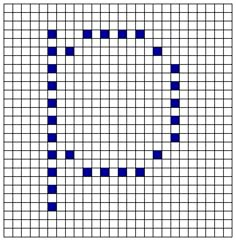 a cross stitch pattern with blue squares in the middle and one square at the bottom