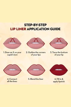 Lip Liner Guide, Lip Liner Shape Ideas, How To Use A Lip Liner, How To Do Lipliner, Perfect Lipstick Application, Lipstick With Lip Liner, Simple Lip Liner Looks, Lipliner Shades, Lip Liner Step By Step