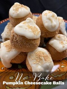 pumpkin cheesecake balls with icing on a plate