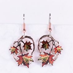 Who doesn't love fall blowing in, the end of summer and the leaves turning glorious colors on the trees. These stunning fall leaf earrings are handmade from Solid Copper, beautifully painted, Diamond Cut, then lacquered and sealed. These earrings are so lightweight and comfortable you will barely know you are wearing it! Each pair comes with a set of rubber backs to prevent loss. The French wires are surgical steel and hypo*allergic for sensitive ears. We can convert these to ball posts upon req Leaves Jewelry, Earrings Fall, Ear Pins, Fall Leaf, Love Fall, Fall Earrings, Leaf Jewelry, Ear Cuffs, French Wire