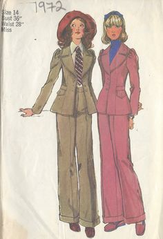 two women's suits and one woman's tie are shown in this sewing pattern