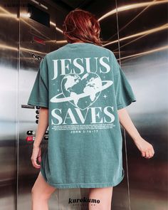 This Unisex garment-dyed t-shirt features "Jesus Saves | For God so loved the world that he gave his one and only Son, that whoever believes in him shall not perish but have eternal life. For God did not send his Son into the world to condemn the world, but to save the world through him. - John 3:16-17" with a trendy Y2K planet earth in a heart shape. Spread love and hope with this Christian shirt <3 Make sure to check out the other garment options below :) » O P T I O N S « ‣ Hoodie: https://ww Y2k Planet, Indie Graphic Tees, T Shirts Y2k, Shirts Y2k, Love Bible, Aesthetic Christian, Christian Streetwear, Faith Based Clothing, Streetwear Shirts