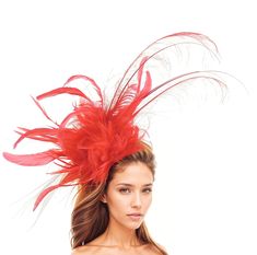 Red Large Feather Statement Fascinator Hat Headpiece for Woman Weddings Kentucky Derby Oaks Royal Ascot Formal Occasions Headband Race Red Sophie Feather Fascinator Large red beautiful feathers on a red sinamay base Measures about 20-24 Inches wide This red headpiece is mounted with a matching headband. If you prefer a headband to match your hair, please make a note at check out what colour headband you want. Add some serious glam to your next outfit with the Sophie Fascinator Hat! This stunning Red Carnival Costume Hats And Headpieces For Party, Red Carnival Party Costume Hats And Headpieces, Adjustable Red Hat For Carnival, Summer Party Red Hair Accessories, Red Hair Accessories For Summer Party, Red Headband Headpieces For Carnival, Red Feathered Summer Headpiece, Red Mini Hats For Carnival Party, Red Mini Hats For Party Carnival