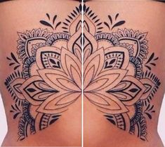 a woman's stomach with an intricate tattoo design on the side, and another photo of