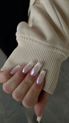 Prom Nails French Tip Square, Almond French Tip Nails With Chrome, Elegant Nails Square, Nagel Tips, Short Square Nails, Nails Set, Fake Nails With Glue, Nail Supplies, Ballerina Nails