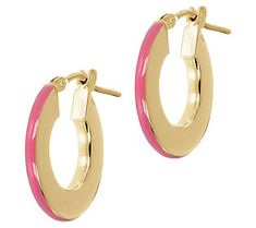 Jazz up your look in a snap with these 18K yellow gold-plated sterling silver hoop earrings. These eye-catching hoops boast a classic design style but are enhanced with an enamel finish along the edge for a pop of color. From Italian Silver. Gold Enamel Round Huggie Earrings, Modern Enamel Hoop Earrings, Small Hoop Yellow Gold Enamel Earrings, Yellow Gold Enamel Small Hoop Earrings, Yellow Gold Small Hoop Enamel Earrings, Yellow Gold Small Hoop Earrings With Enamel, Yellow Gold Enamel Hoop Earrings, Gold Enamel Hoop Huggie Earrings, Yellow Gold Enamel Hoop Earrings For Pierced Ears