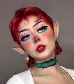 Xmas Elf Makeup, Crismas Makeup Look, Cute Elf Makeup, Christmas Elf Makeup Looks, Elf Makeup Christmas, Aesthetic Christmas Makeup, Elf Makeup Looks Christmas, Creative Christmas Makeup Ideas, Elf Christmas Makeup