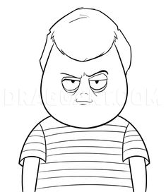 a cartoon character with glasses and a striped shirt on, looking angry at something in the distance