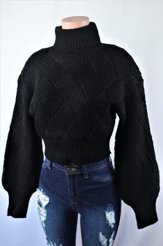 Size: M, Color: Black Sleeve Crop Sweater, Crop Sweater, Roll Neck, Top 100, Cropped Sweater, Sweater Top, Turtle Neck, Black, Color