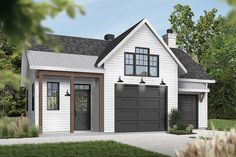 this is an artist's rendering of a two - car garage with the front door open