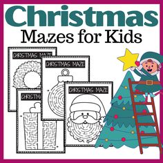 christmas mazes for kids with santa on the ladder