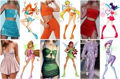 several different pictures of women in costumes