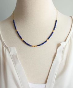 Lyra Lapis Banded Gemstone Necklace | Blue Beaded Delicate Necklace | Boho Jewelry | Lapis Vermeil N Dainty Blue Rondelle Jewelry, Sapphire Beaded Necklace As Gift, Adjustable Sapphire Beaded Necklace Gift, Elegant Adjustable Sapphire Beaded Necklaces, Elegant Sapphire Crystal Necklaces With Round Beads, Elegant Sapphire Faceted Beaded Necklaces, Elegant Sapphire Round Beads Crystal Necklace, Elegant Adjustable Sapphire Beaded Necklace, Elegant Sapphire Beaded Necklace, Adjustable