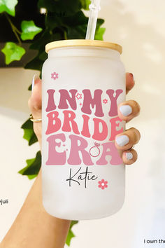 A 16oz  Personalized Iced Bride Tumbler, Frosted Tumbler Retro font In My bride Era Bride Era, Ice Coffee Cup, Gifts For Fiance, Ice Coffee