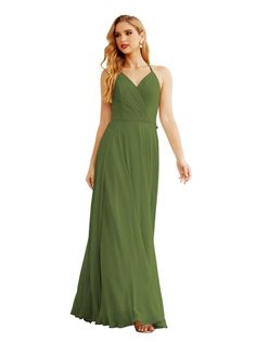 a woman in a long green dress