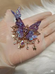 Purple Butterfly Aesthetic, Indian Hand Jewelry, Ethereal Jewelry, Butterfly Aesthetic, Fairytale Decor, Headpiece Diy, Goddess Jewelry, Feather Fan, Crystal Butterfly