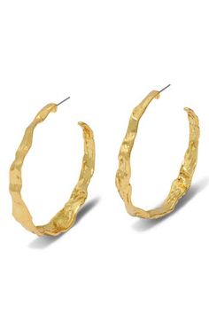 Captivating hoop earrings catch the light from every angle with a molten, sculptural silhouette plated in glossy 14-karat yellow gold. 2 1/4" hoop diameter; 1/4" width Surgical steel post back 14k-gold plate Imported Steel Post, Earrings In Gold, Alexis Bittar, Gold Earrings, Jewelry Accessories, Gold Plate, Jewelry Earrings, Hoop Earrings, Yellow Gold