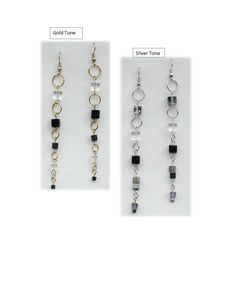 Love these designs comes in gold or silver and has a classy look in a chain! Earrings Ring and Block Chain with Black and Clear Block Beads in Silver Tone and Gold Tone Chain Dangles 3" 1/4" inches in length. Handcrafted by JamieK Modern Jewelry With Dangling Beads As A Gift, Black Beaded Chain Earrings As A Gift, Minimalist Silver Jewelry With Dangling Beads, Beautiful Beaded Necklaces, Block Chain, Chain Earrings, How To Look Classy, Diy Earrings, Modern Fashion