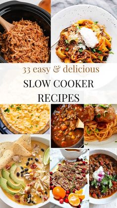 the 13 easy and delicious slow cooker recipes are on display in this collage