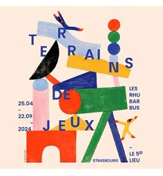 a poster with different colors and shapes on it's sides, including the words paris