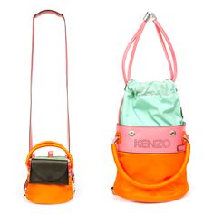 kinda 90′s bucket backpack in their spring summer collection. It’s convertible straps make it both a backpack and a shoulder bag bearing the iconic KENZO logo cut out of the calf skin leather middle. It comes in a few bright snazzy colourways like the orange/green/pink featured above (obviously our favourite), as well as red/black/blue, and white/blue/green shown below. It’s prefect for festival sporting because it has mostly synthetic materials with touches of leather. Diy Clutch Bag, Ankara Bags, Kenzo Logo, Bucket Backpack, Diy Tote Bag, String Bag, Synthetic Materials, Cute Bags, Summer Accessories