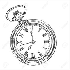 an old fashioned pocket watch with roman numerals on the face and hands, drawn in