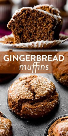 chocolate cupcakes with gingerbread muffins in the background and text overlay that reads, gingerbread muffins