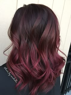 Red Hair Ideas Black Hair, Plum Red Balayage, Ruby Wine Hair Color Highlights, Short Brunette Hair With Red Highlights, Brown Hair Red Highlights Balayage, Dark Brown Hair With Red Ends, Light Brown Hair With Burgundy Balayage, Dark Pink Balayage Brunette, Dark Pink Red Hair