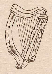 an old drawing of a harp