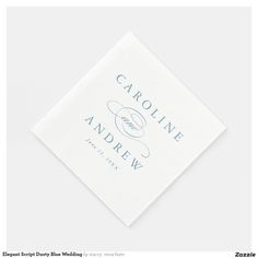 an image of a napkin with the name caroline and drew written on it in blue ink