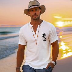 Season:Summer; Fabric:100% Cotton; Sleeve Length:Short Sleeve; Look After Me:Wet and Dry Cleaning,Washable; Gender:Men's; Style:Fashion,Casual,Classic; Elasticity:Micro-elastic; Tops Type:Tee Top,Henley Shirt,T shirt Tee; Occasion:Beach,Going out,Street,Vacation; Age Group:Adults; Fit Type:Regular Fit; Pattern:Coconut Tree; Design:Print; Neckline:Henley; Listing Date:03/15/2024; Bust:; Length: Henley Shirt Men, Mens Henley, Henley Shirt, Coconut Tree, Tree Design, Shirt Short Sleeve, Henley Shirts, Shirt Fashion, Classic Shirt