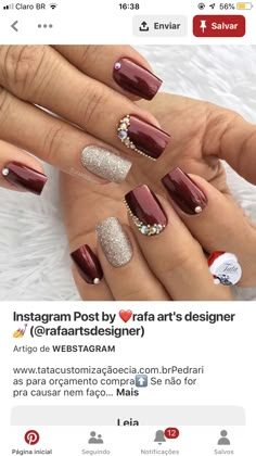 Nail Color For Burgundy Dress, Bridal Nail Art Designs, Summer Nails Art Designs, Summer Nails Art, Wedding Nail Art Design, Bridal Nail Art, Classy Nail Designs, Nails Art Designs