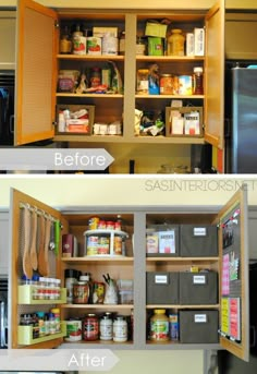 the before and after pictures of an organized pantry