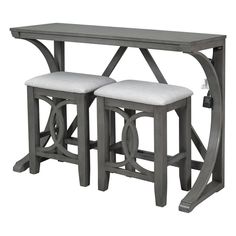 two stools are sitting under a table